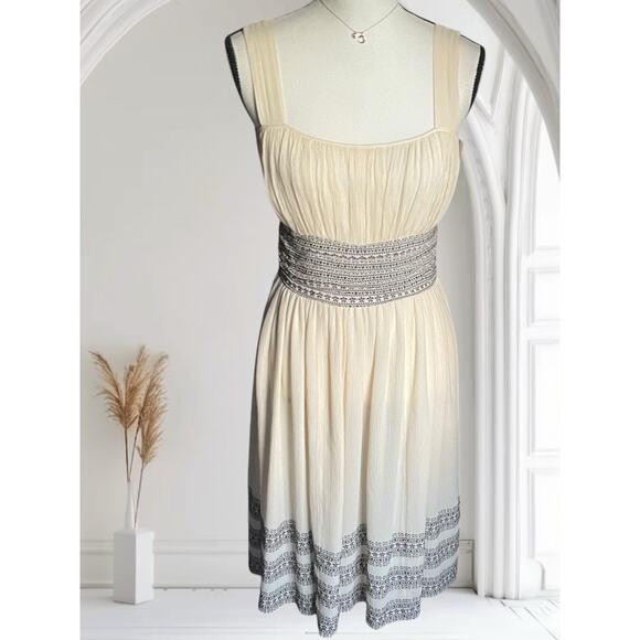 Sigrid Olsen Silk Womens Dress 2 XS 0 Cream Brown Silk Ethereal Midi Gown - Picture 2 of 11